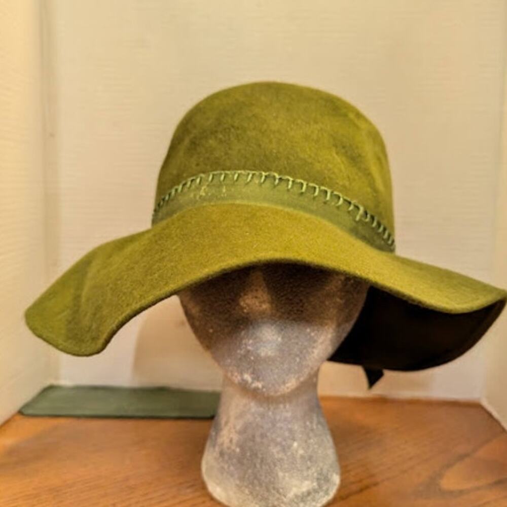 VINTAGE Ritz Henry Pollak New York Green 100% Wool Hat Floppy Medium Wide Brim